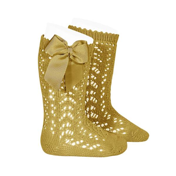 Condor knestrømper blonde med sløyfe mustard